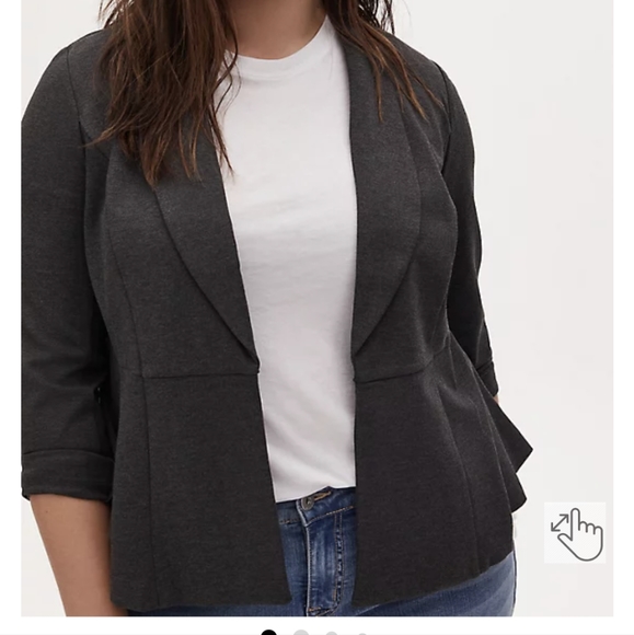 DARK GREY UPTOWN PONTE STRETCH PREMIUM PEPLUM BLAZER - Picture 3 of 5